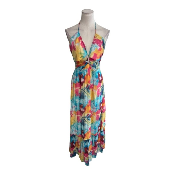 LULUS Stunning One Multi Abstract Print Drawstring
Halter Maxi Dress size M Sun - Picture 6 of 10